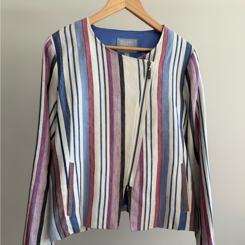 Hilary Radley Striped Moto Jacket